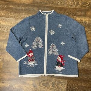 Designer Originals Studio Joy Christmas Holiday Snowman Sweater Women Large Wool